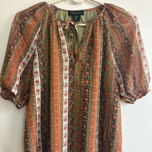 Rachel Zoe Striped Green and Orange Blouse